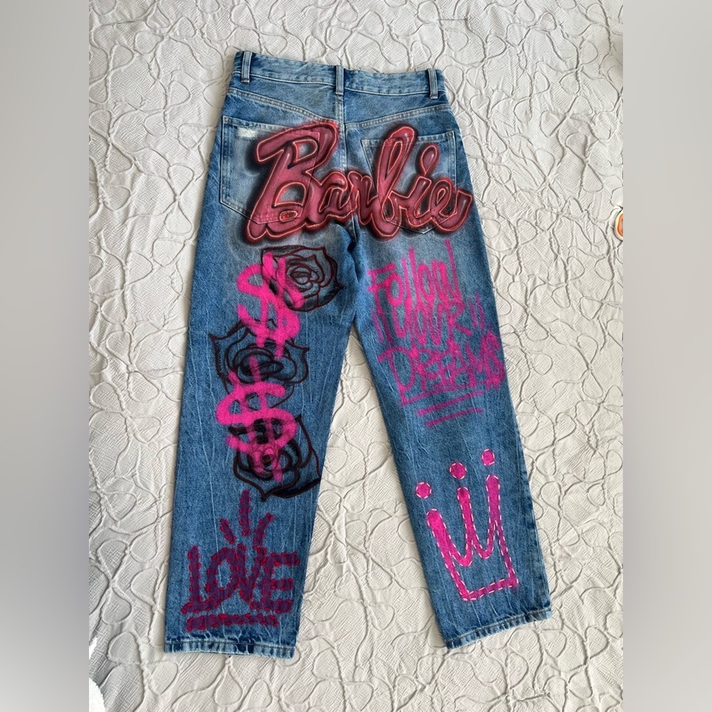 Bershka Jeans Women Barbie Design XS Check Measurements (0676) - Picture 9 of 14